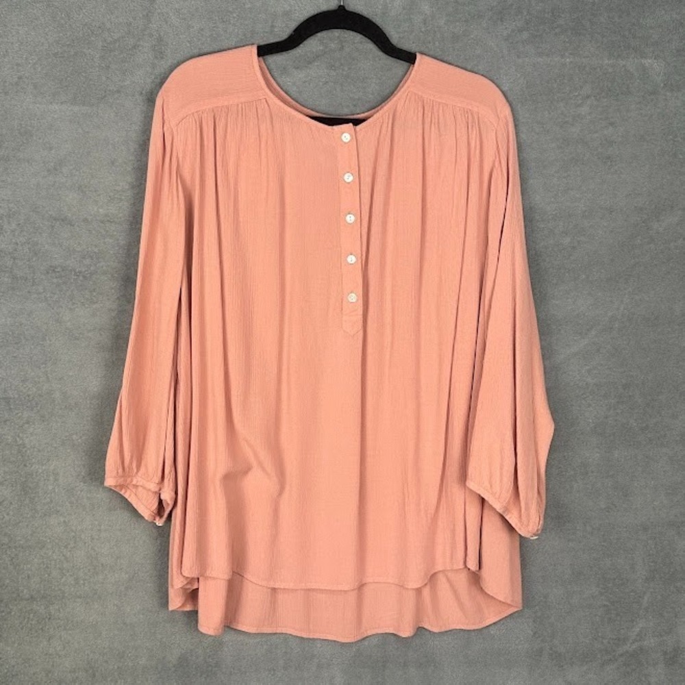 J Jill Top Womens 2X Pink Long Sleeve Popover Loose Flowy Comfort Minimalist